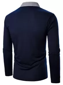 Manfinity Homme Áo thun có cổ Nam Nút Giải trí - Màu xanh hải quân - Xem 2