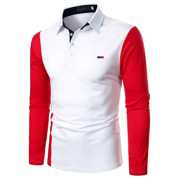 

Men Color Block Embroidery Polo Shirt, Red and white