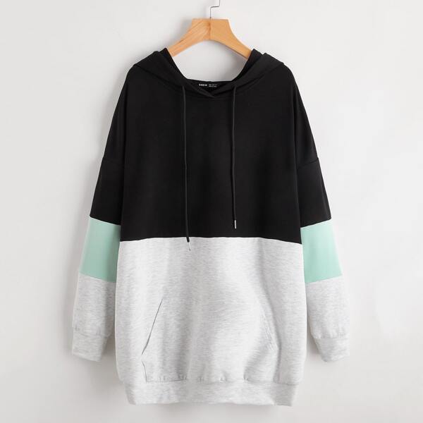 

Color Block Drawstring Longline Hoodie, Multicolor