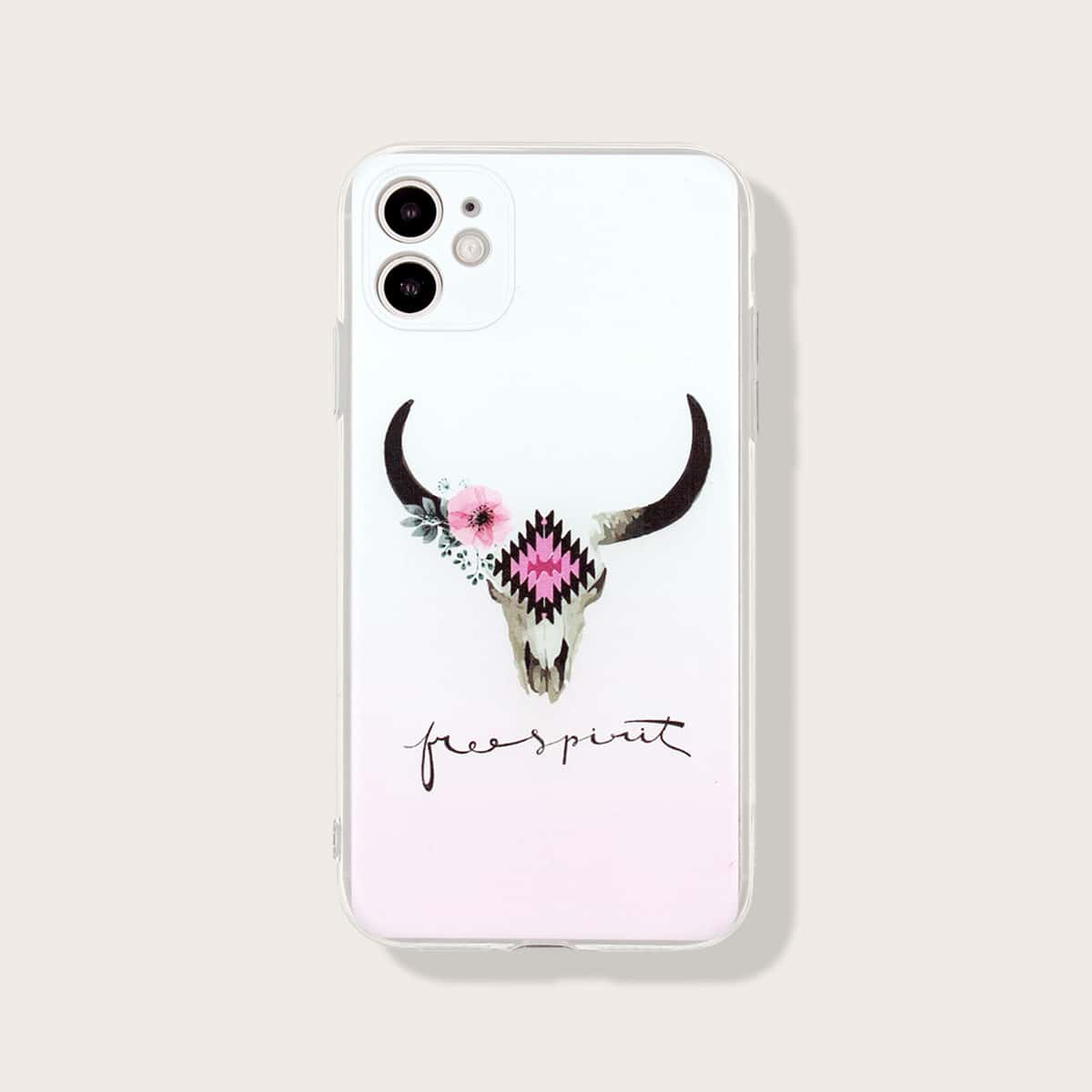 

Cattle & Letter Graphic iPhone Case, Multicolor