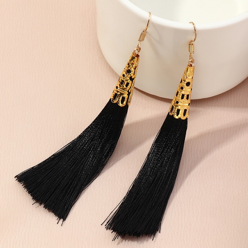 

Tassel Drop Earrings, Black