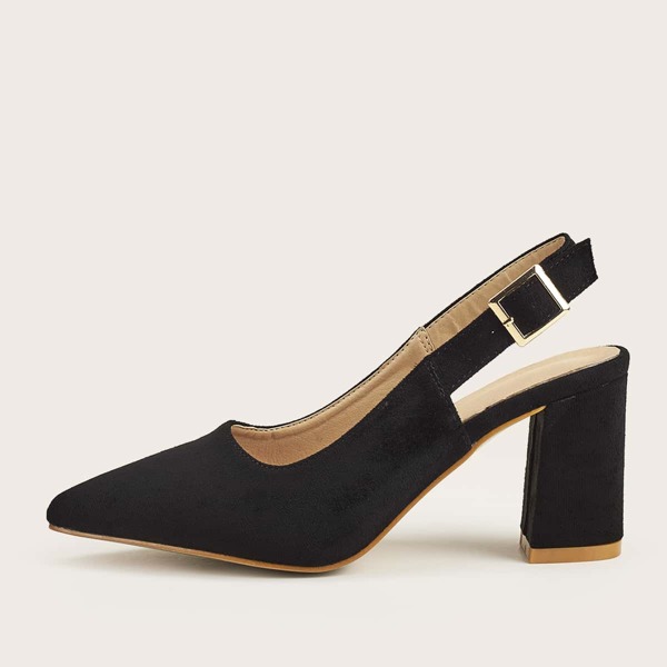 

Minimalist Slingback Chunky Pumps, Black