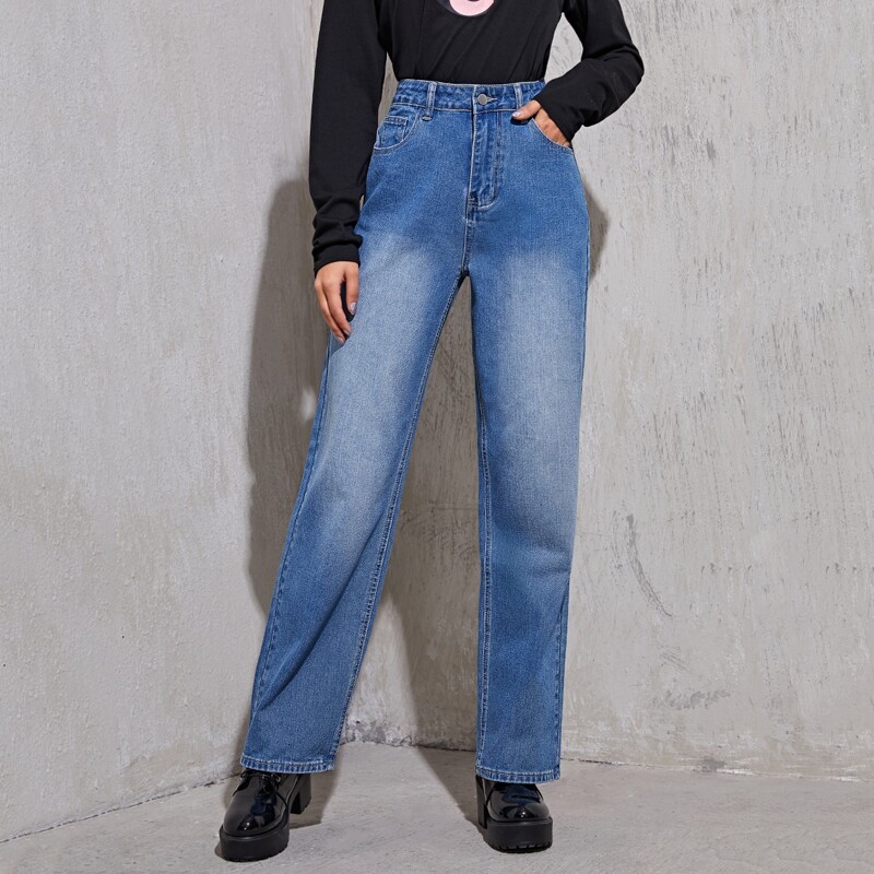 

Bleach Wash High-Rise Boyfriend Jeans, Medium wash