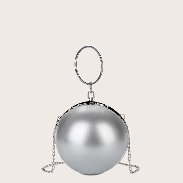 

Metallic Ball Shaped Clutch Bag, Silver