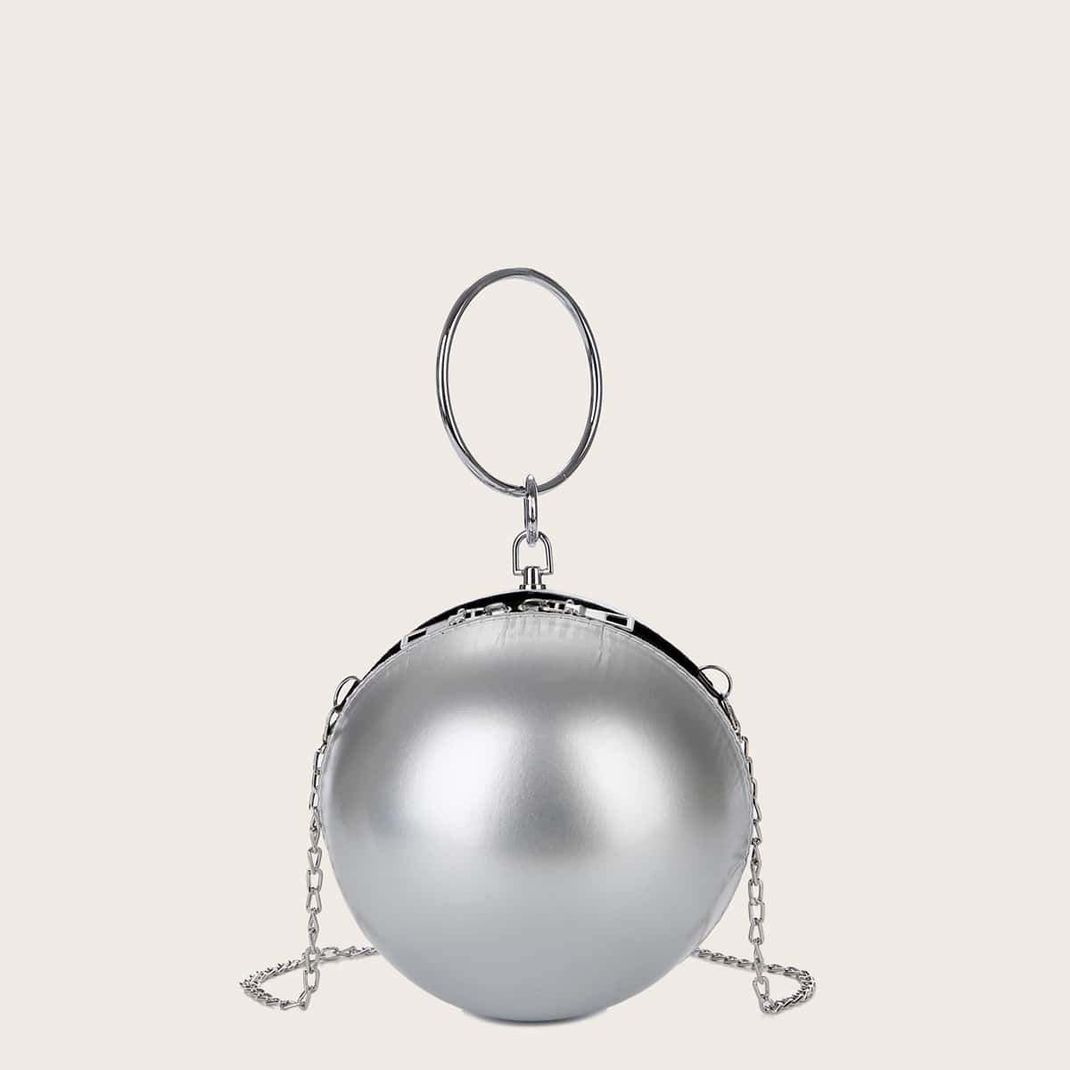 

Metallic Ball Shaped Clutch Bag, Silver