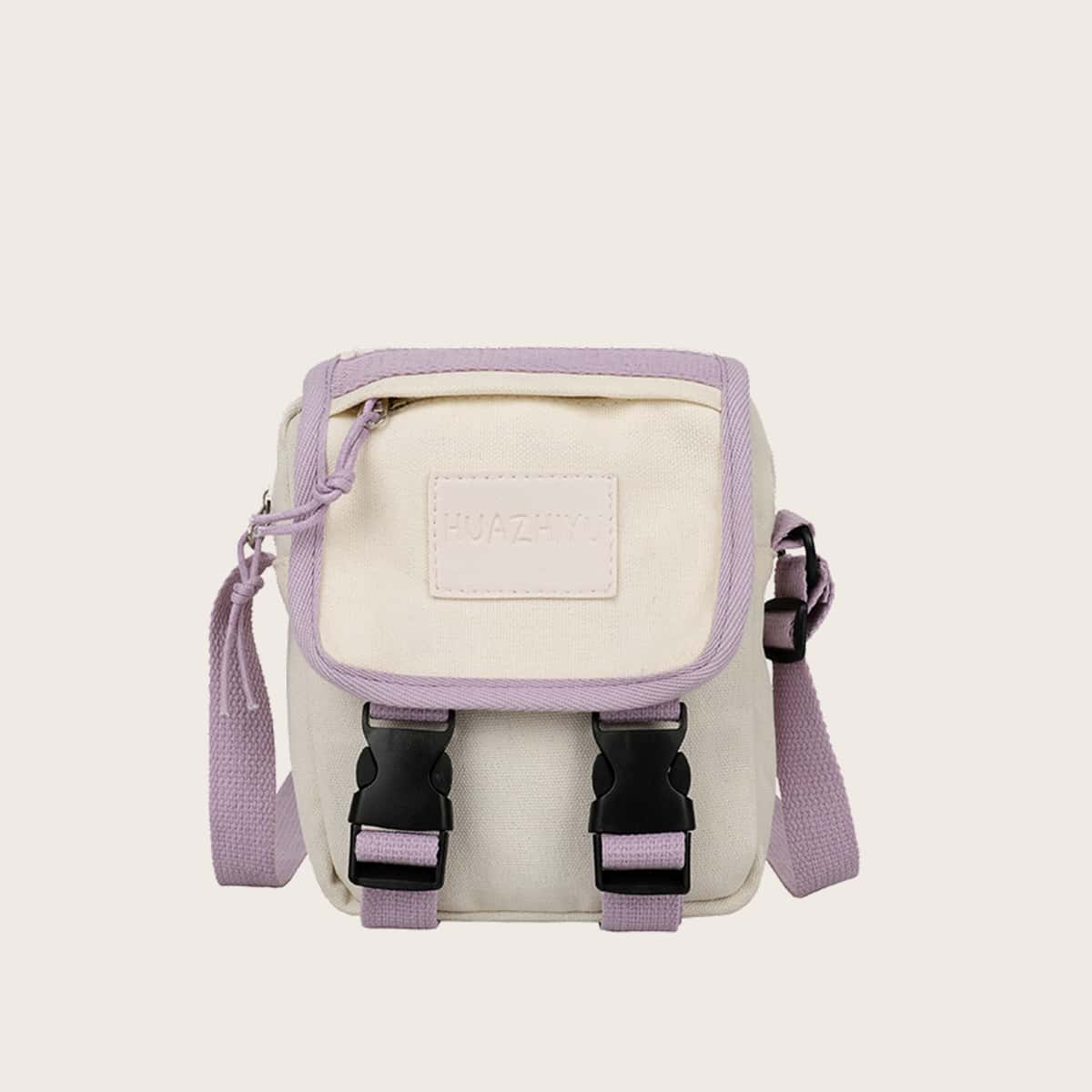 

Colorblock Buckle Canvas Crossbody Bag, White