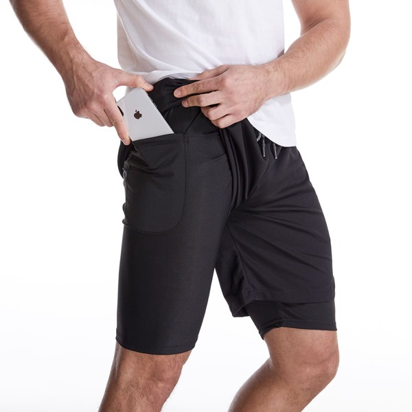 

Men Letter Graphic Drawstring Waist 2 In 1 Sports Shorts, Black