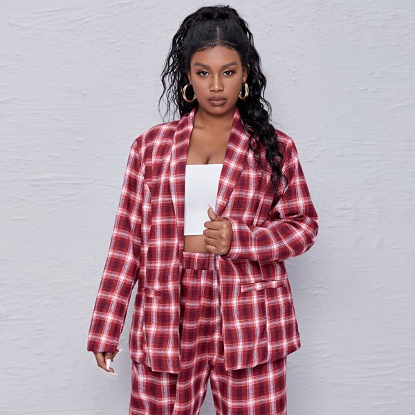 

Plus Shawl Collar Tartan Print Blazer, Multicolor