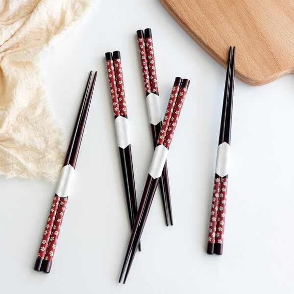 

5pairs Flower Print Chopsticks, Red