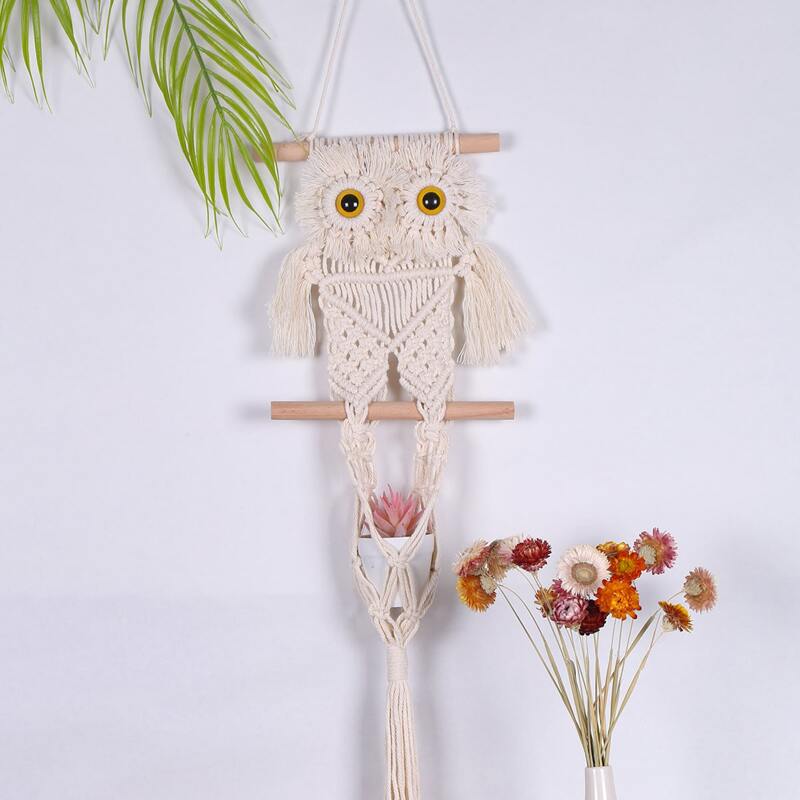 

Owl Design Braided Wall Hanging, Beige