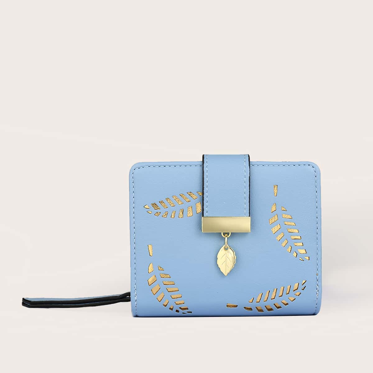 

Hollow Leaf Zip Around Purse, Baby blue