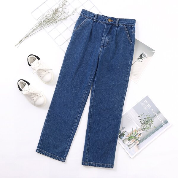 

Girls Solid Straight Leg Jeans, Medium wash