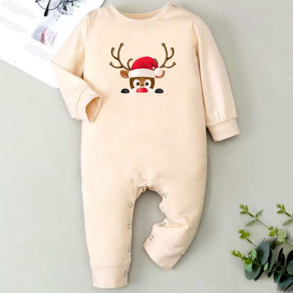 

Baby Unisex Christmas Print Jumpsuit, Beige