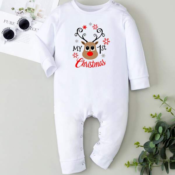 

Baby Unisex Christmas And Slogan Graphic Jumpsuit, White