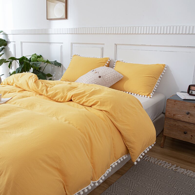 

Pom Pom Decor Bedding Set Without Filler, Yellow
