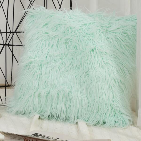 

Solid Plush Cushion Cover Without Filler, Mint green