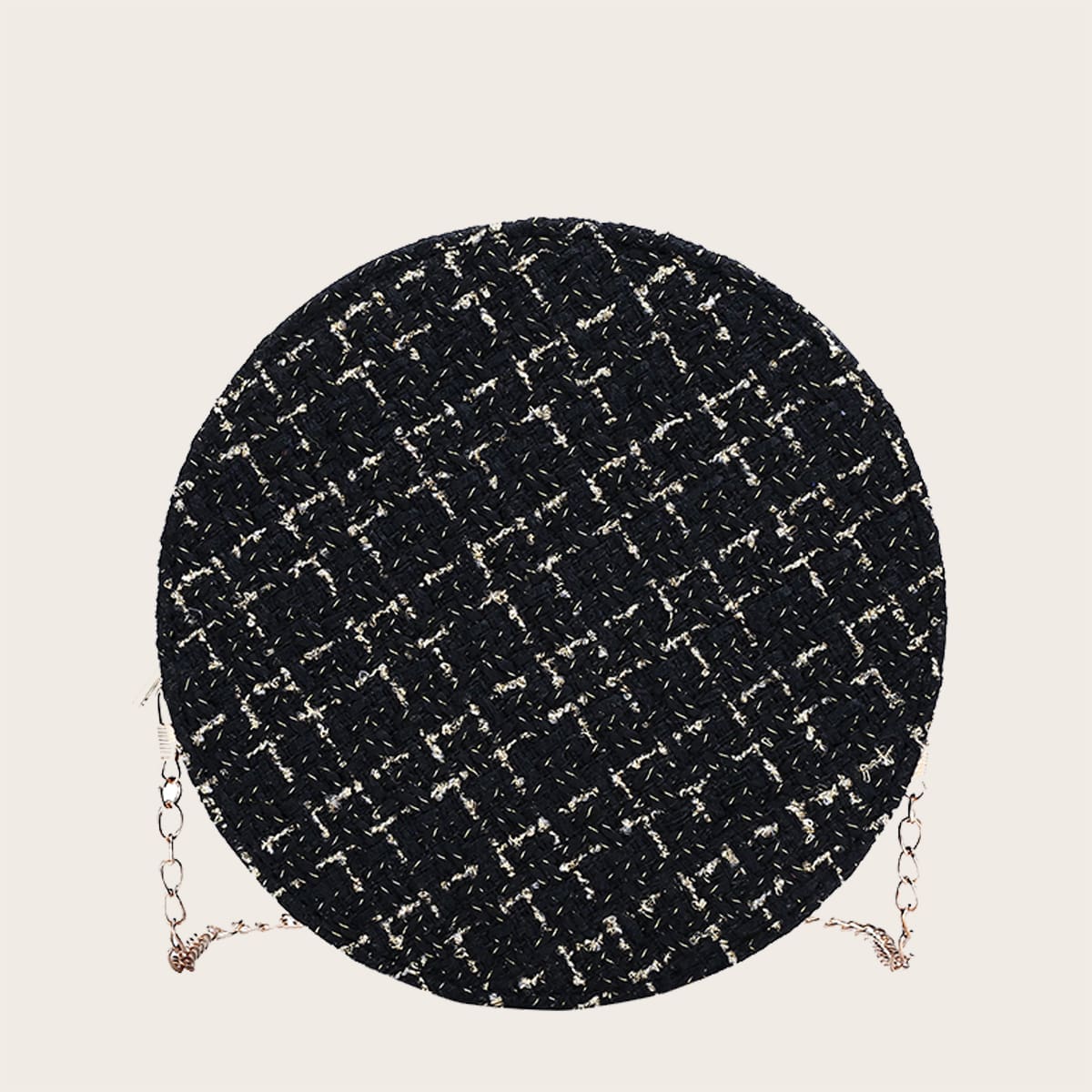 

Tweed Chain Crossbody Bag, Black