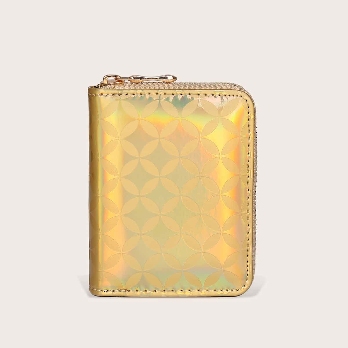 

Holographic Geo Zip Purse, Gold