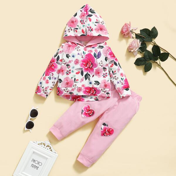 

Baby Girl Floral Print Hoodie & Pants, Pink
