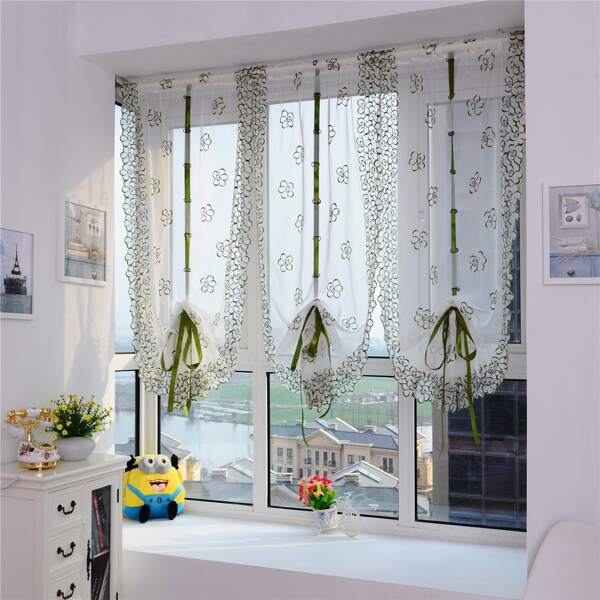 

Flower Embroidery Single Panel Sheer Curtain, Green