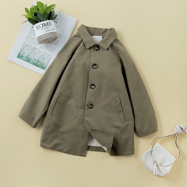 

Toddler Girls Raglan Sleeve Button Up Trench Coat, Army green