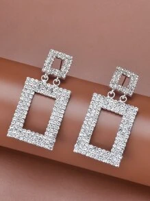 水鑽幾何耳墜 - 銀色 - 查看 3