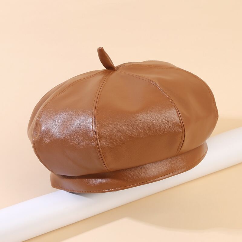 

Solid PU Beret, Brown