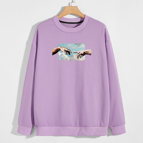 

Men Drop Shoulder Graphic Print Sweatshirt, Lilac purple
