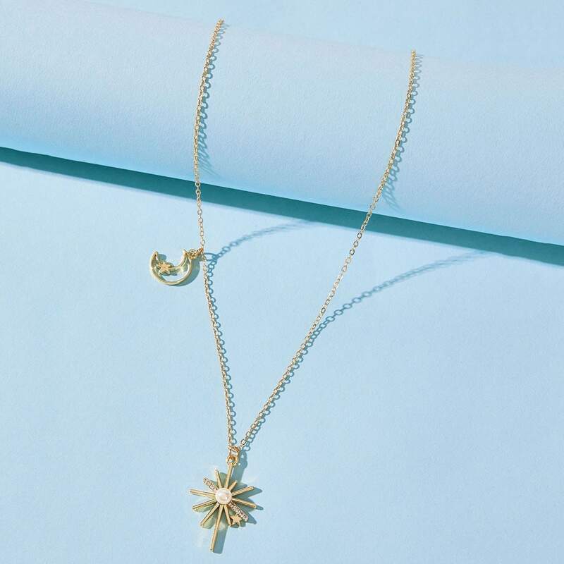 

Rhinestone Star & Moon Pendant Necklace, Gold