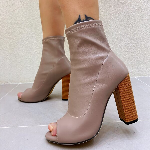 

Peep Toe Chunky Heeled Boots, Grey