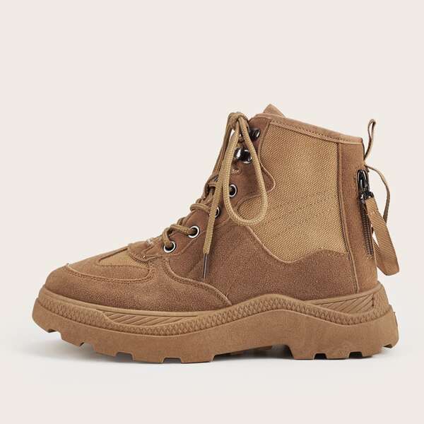 

Two Tone Lace-up Front Combat Boots, Camel