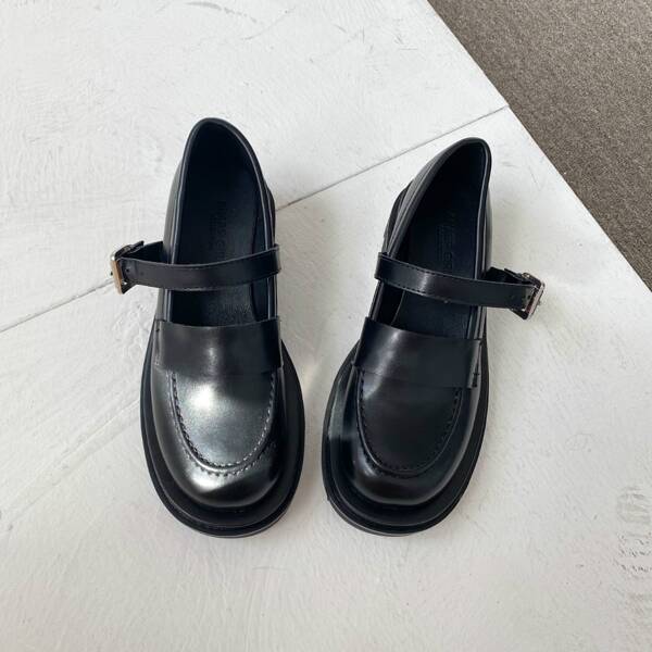 

Buckle Decor Wide Fit Loafers, Black