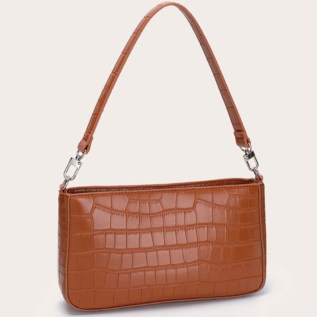 

Croc Embossed Baguette Bag, Brown