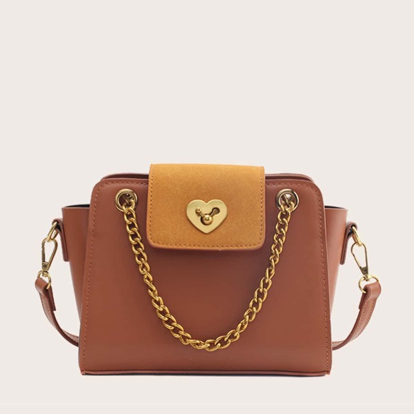 

Two Tone Flap Satchel Bag, Brown