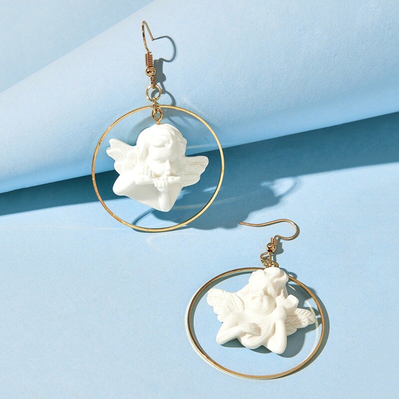 

Angel Ring Drop Earrings, White