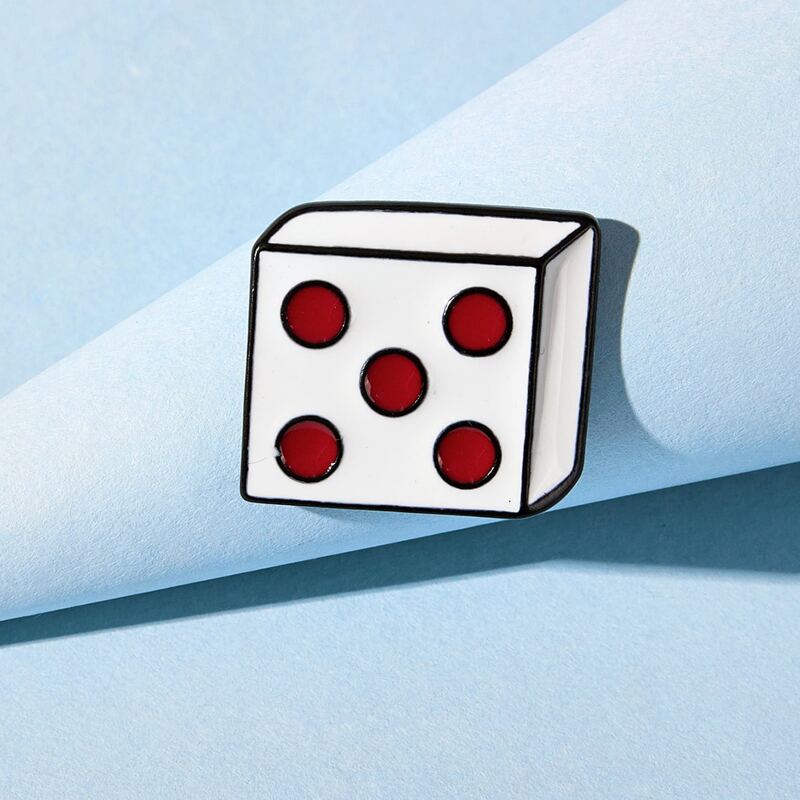

1pc Dice Brooch, Red and white