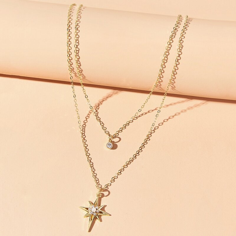 

Rhinestone Star Layered Necklace, Gold