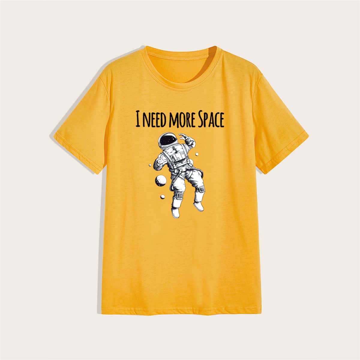 

Men Slogan And Astronaut Print Tee, Yellow