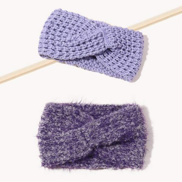 

2pcs Simple Knit Headband, Purple
