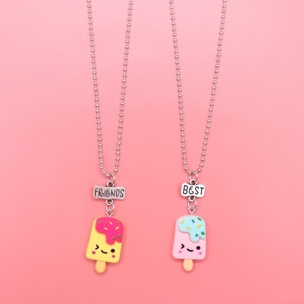 

2pcs Toddler Girls Ice Cream Charm Necklace, Multicolor