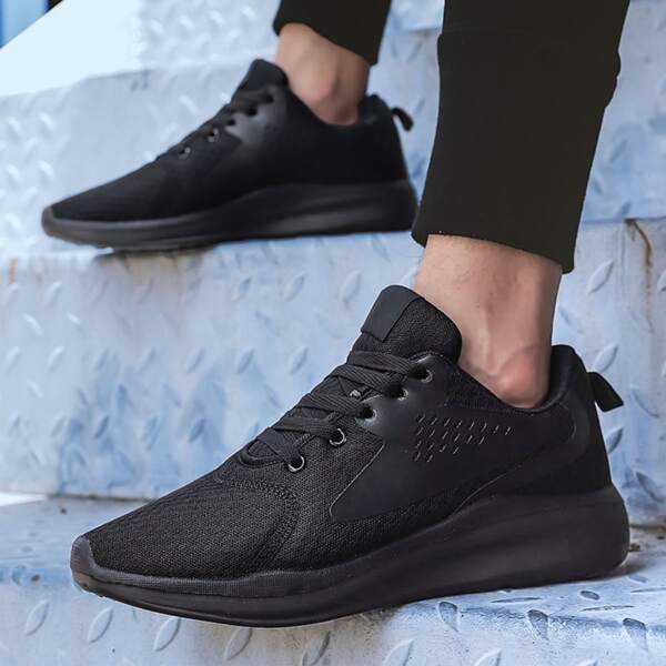 

Men Lace-up Front Wide Fit Sneakers, Black