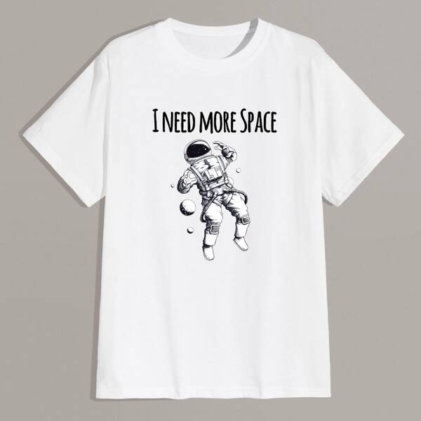 

Men Slogan And Astronaut Print Tee, White