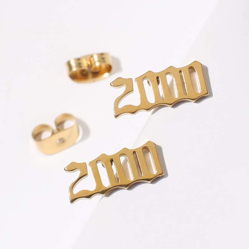 

Number 2000 Stud Earrings, Gold