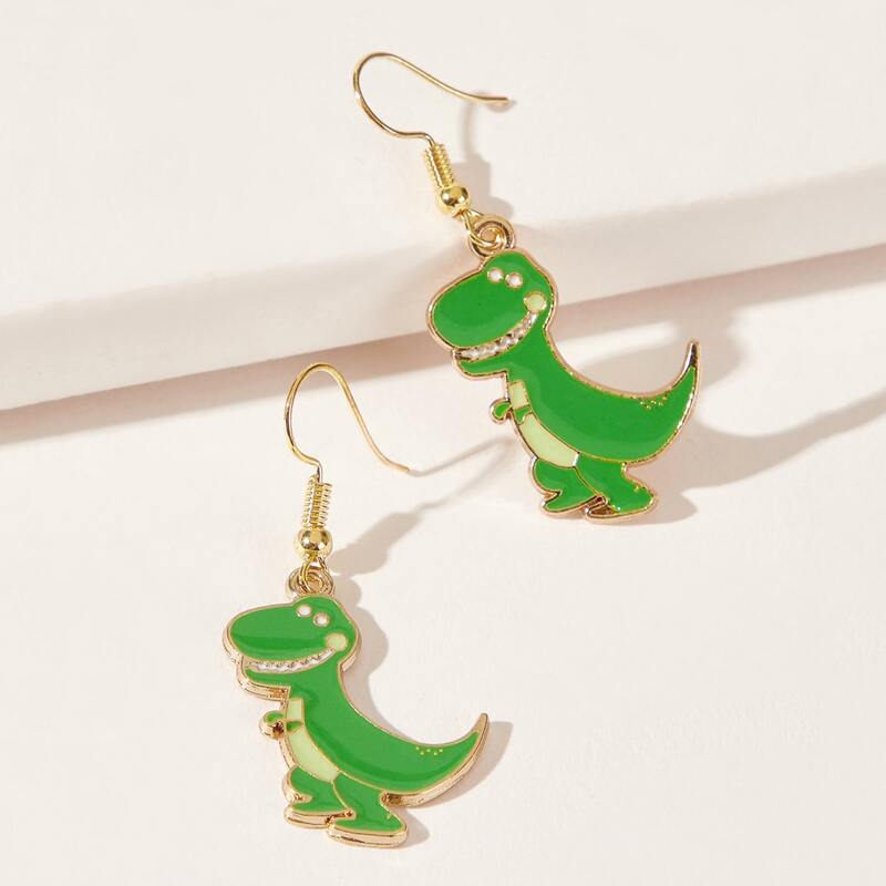 

Cartoon Dinosaur Drop Earrings, Green