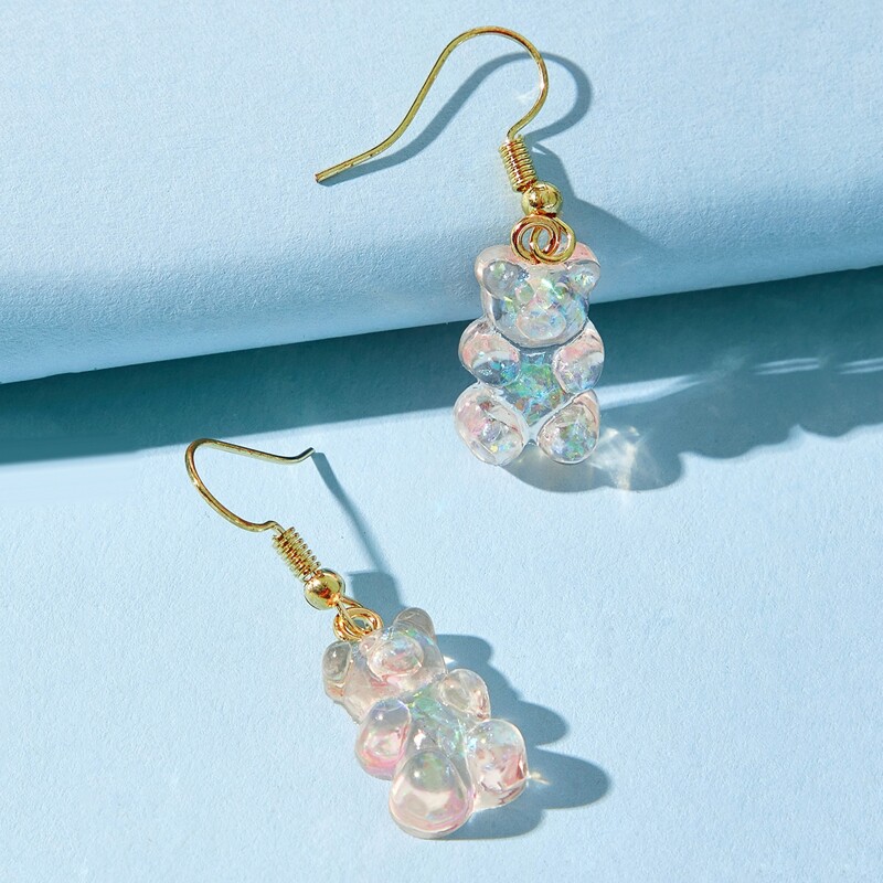 

Holographic Bear Drop Earrings, Clear
