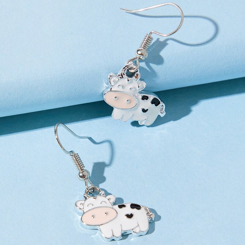 

Cartoon Cow Drop Earrings, White
