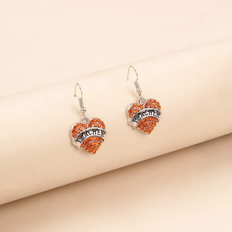 

Rhinestone Heart Drop Earrings, Orange