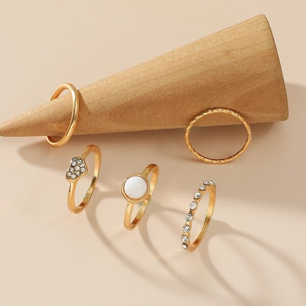 

5pcs Rhinestone Decor Ring, Gold