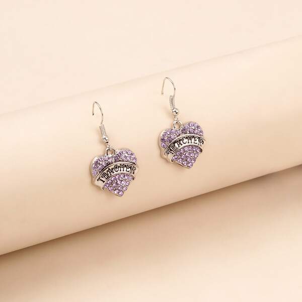 

Rhinestone Heart Drop Earrings, Purple