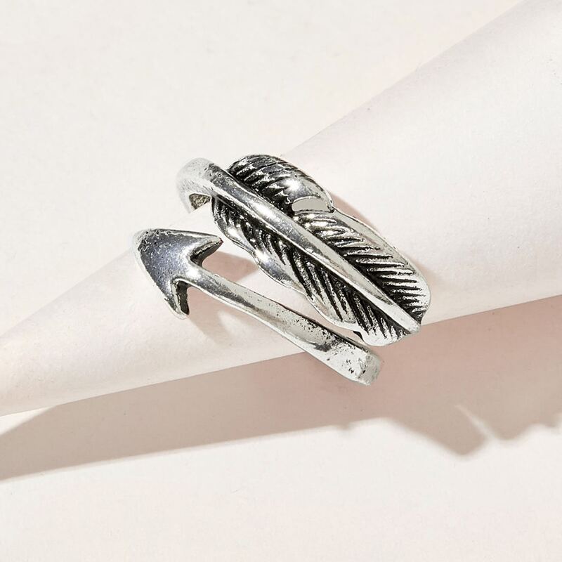 

1pc Leaf & Arrow Ring, Silver